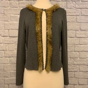 ❗️3/$20❗️Chico’s Fur Trimmed Cardigan with Beading EUC